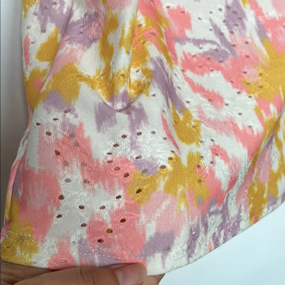W5 by Anthropologie Women's Pink and Yellow Puff Sleeve Blouse Top